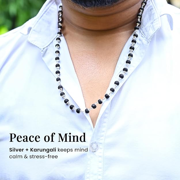 Karungali Mala & Bracelet Combo 54+1 Silver Capped 6mm Beads | Spiritual Black Beads Set for Puja, Jap, Meditation | Unisex Gift Item