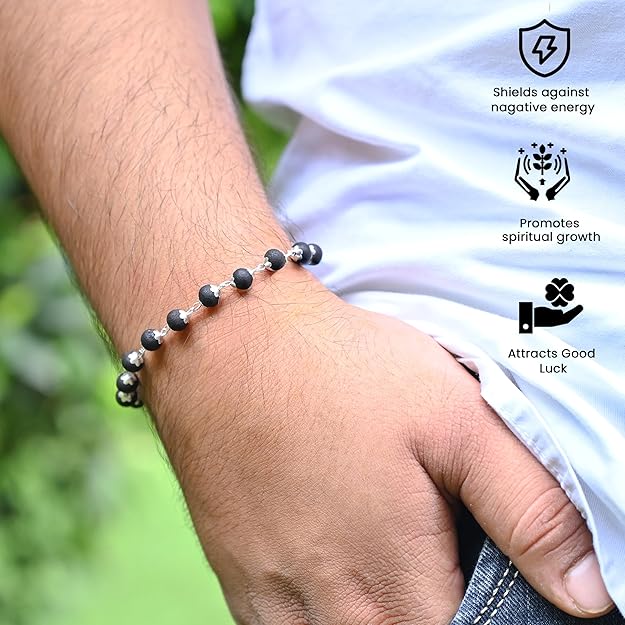 Karungali Mala & Bracelet Combo 54+1 Silver Capped 6mm Beads | Spiritual Black Beads Set for Puja, Jap, Meditation | Unisex Gift Item