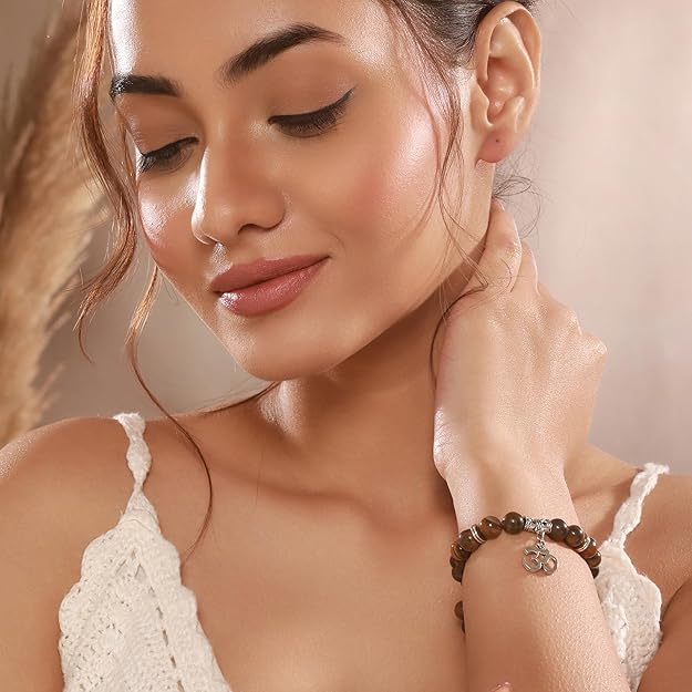 Natural Tiger Eye Bracelet with Om Charm | Protection, Focus & Spiritual Strength Bracelet