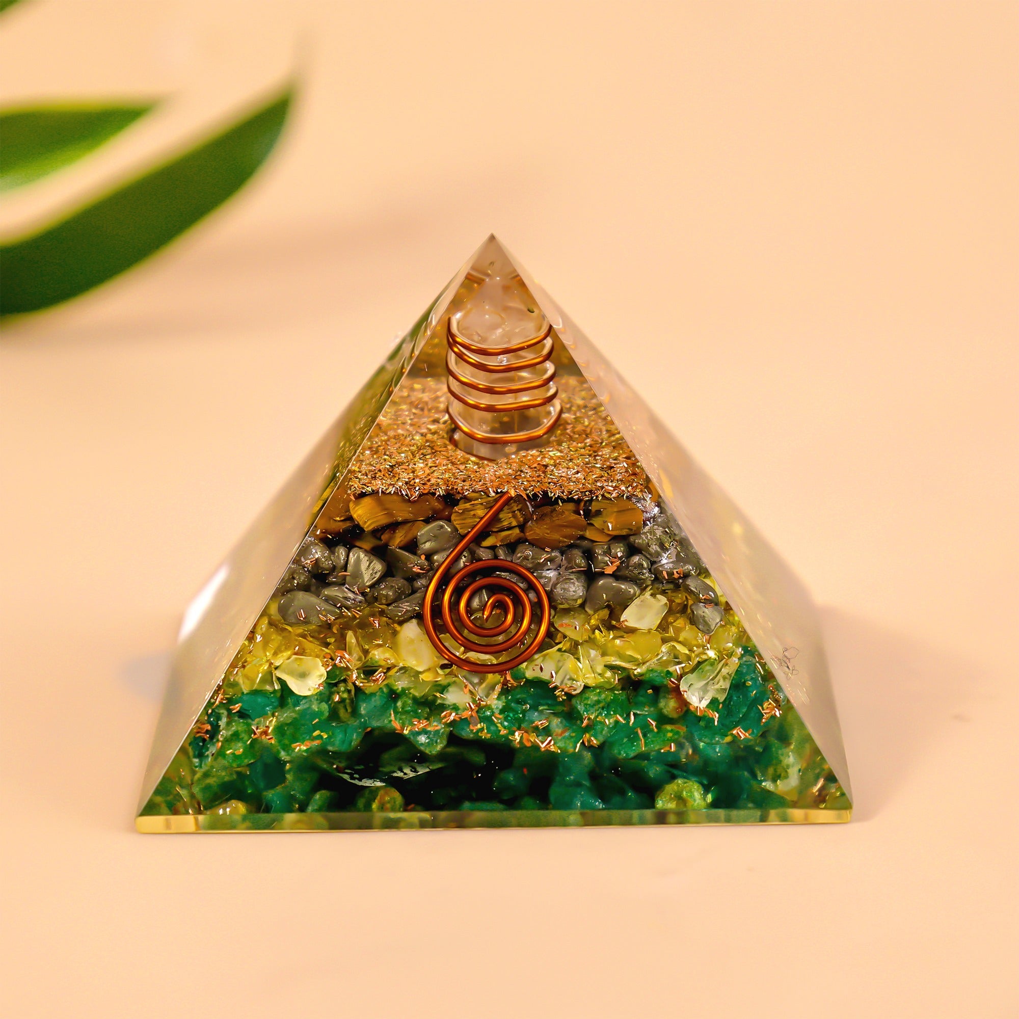 Money Magnet Pyramid with Pyrite, Tiger Eye, Citrine and Aventurine Stones