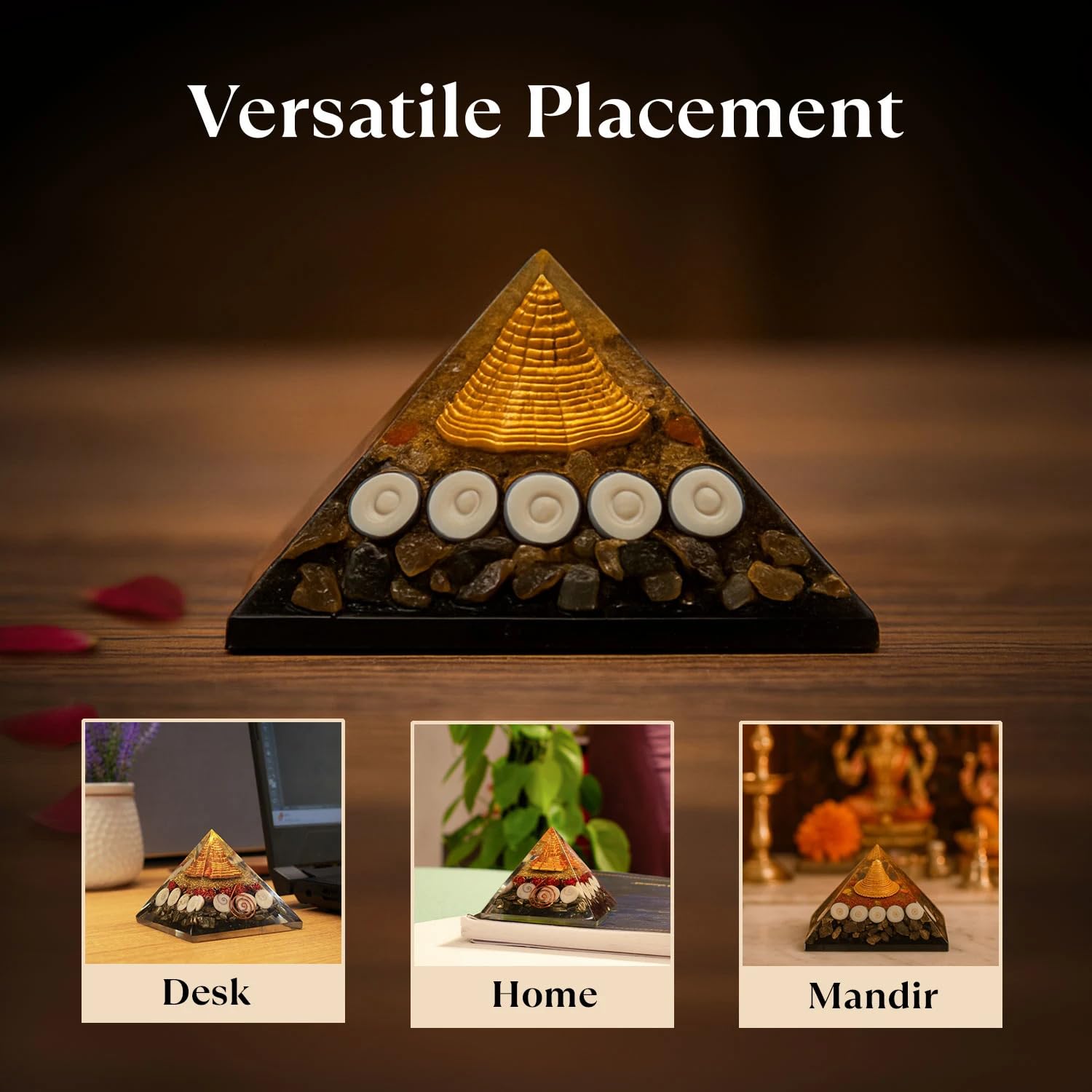Dhanlabh Pyramid with Shree Yantra, Rudraksha, Gomti Chakra & Pyrite