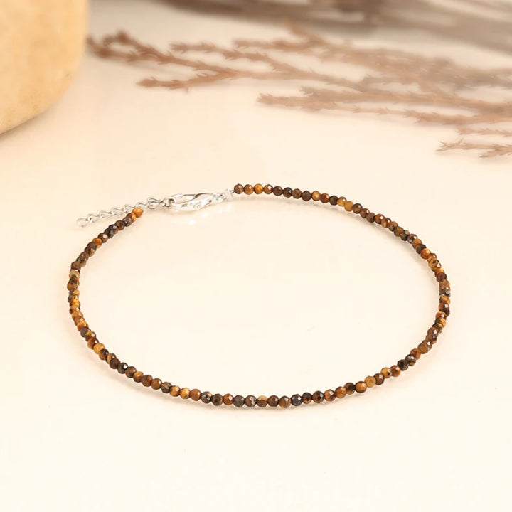 Natural Tiger Eye Stone Anklet with Silver Clasp | Protection & Confidence Anklet for Men & Women