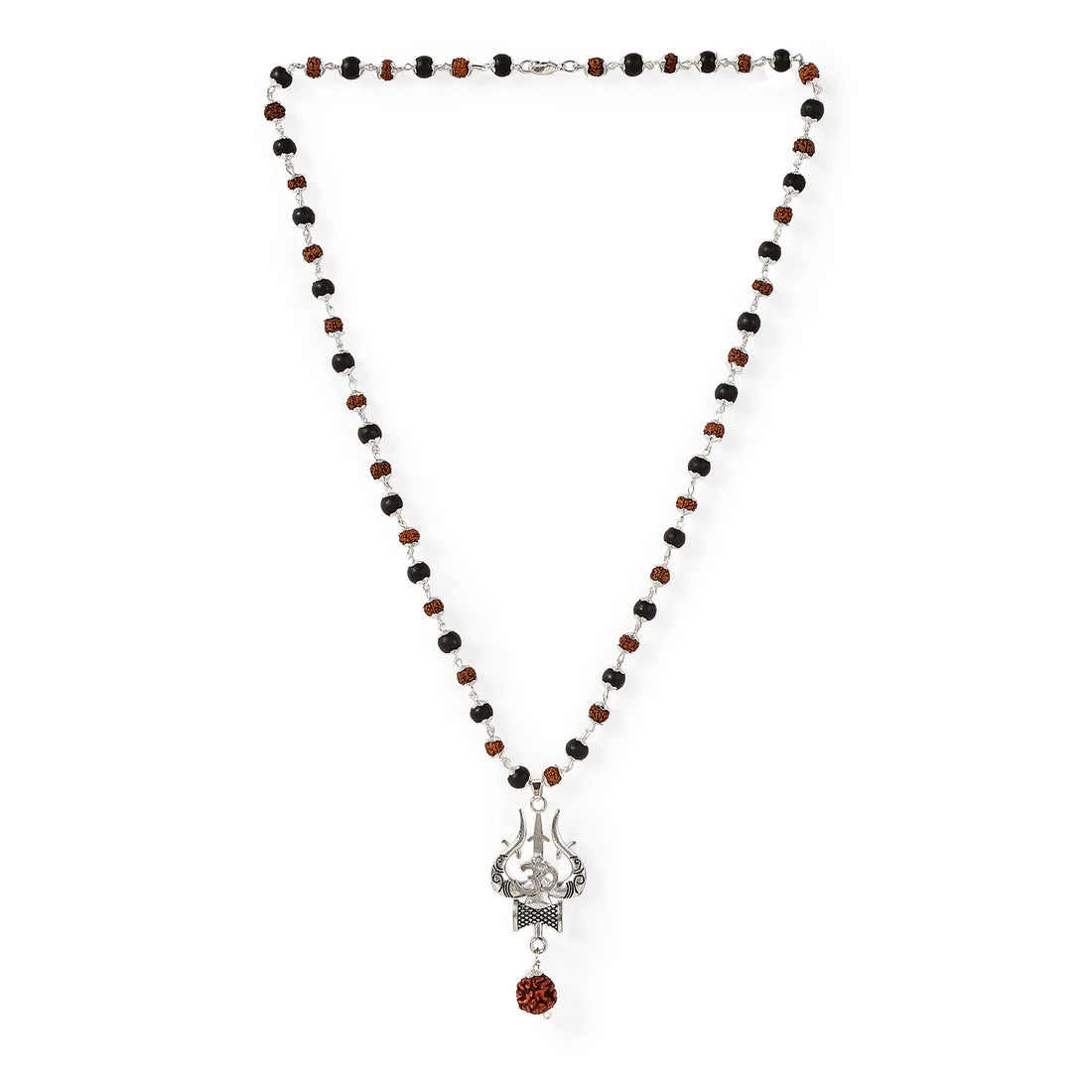 Karungali & Rudraksha Mala with Om Shiva Trishul Pendant | Handcrafted Spiritual Necklace for Men