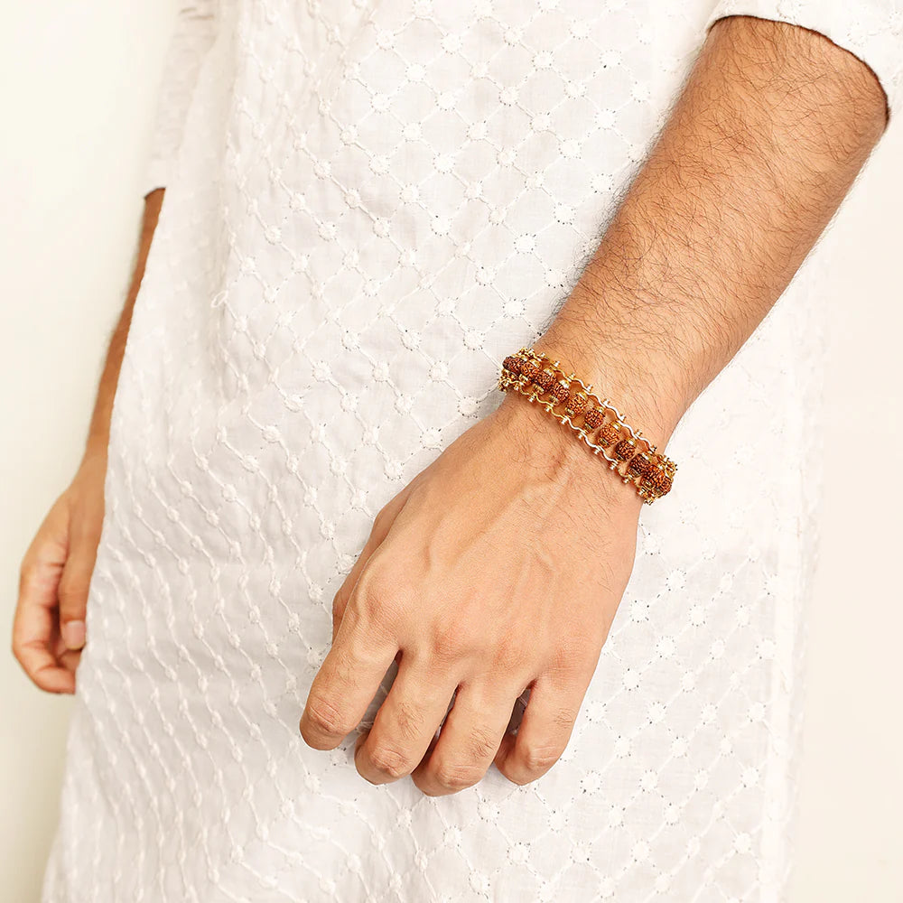 Premium Rudraksha Bracelet with Gold-Tone Chain | Luxury Spiritual Bracelet for Men & Women