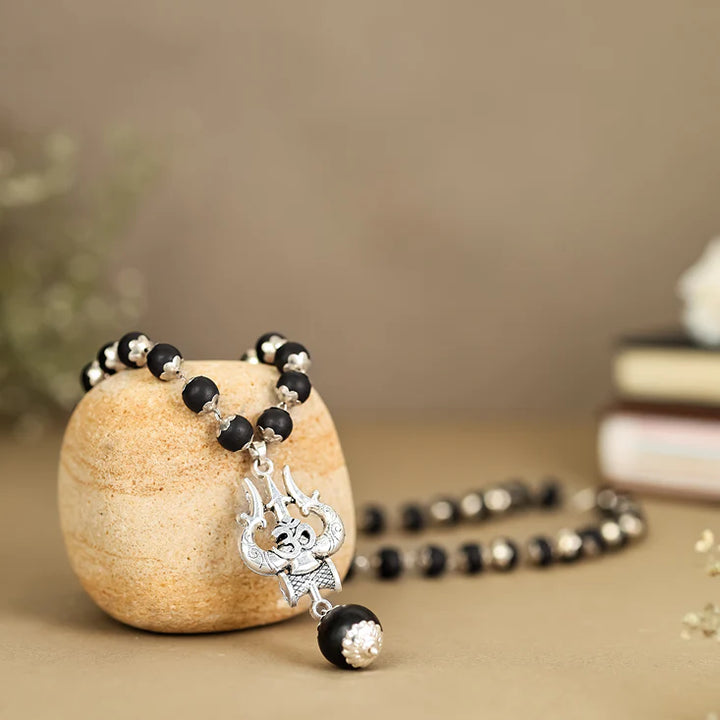 Karungali Wood Mala with Om Shiva Trishul Pendant | Protective Spiritual Necklace for Men
