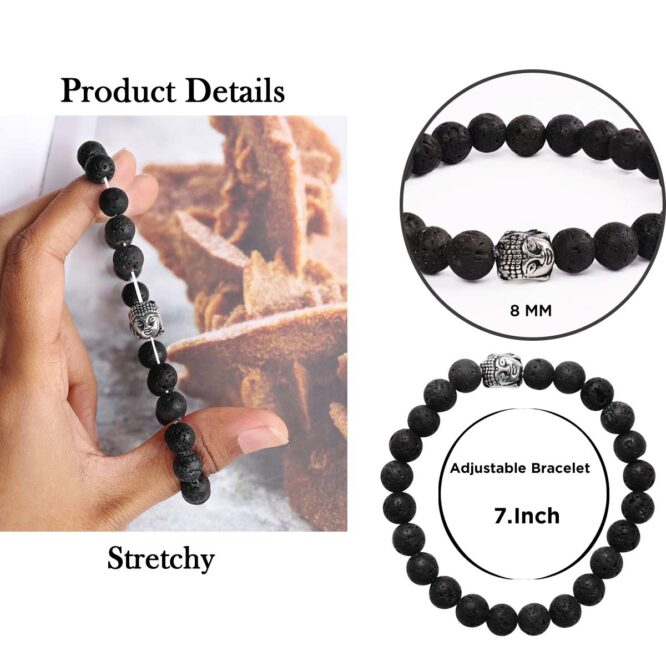 Natural Lava Stone Bracelet with Buddha Charm | Grounding, Calm & Mindfulness Bracelet