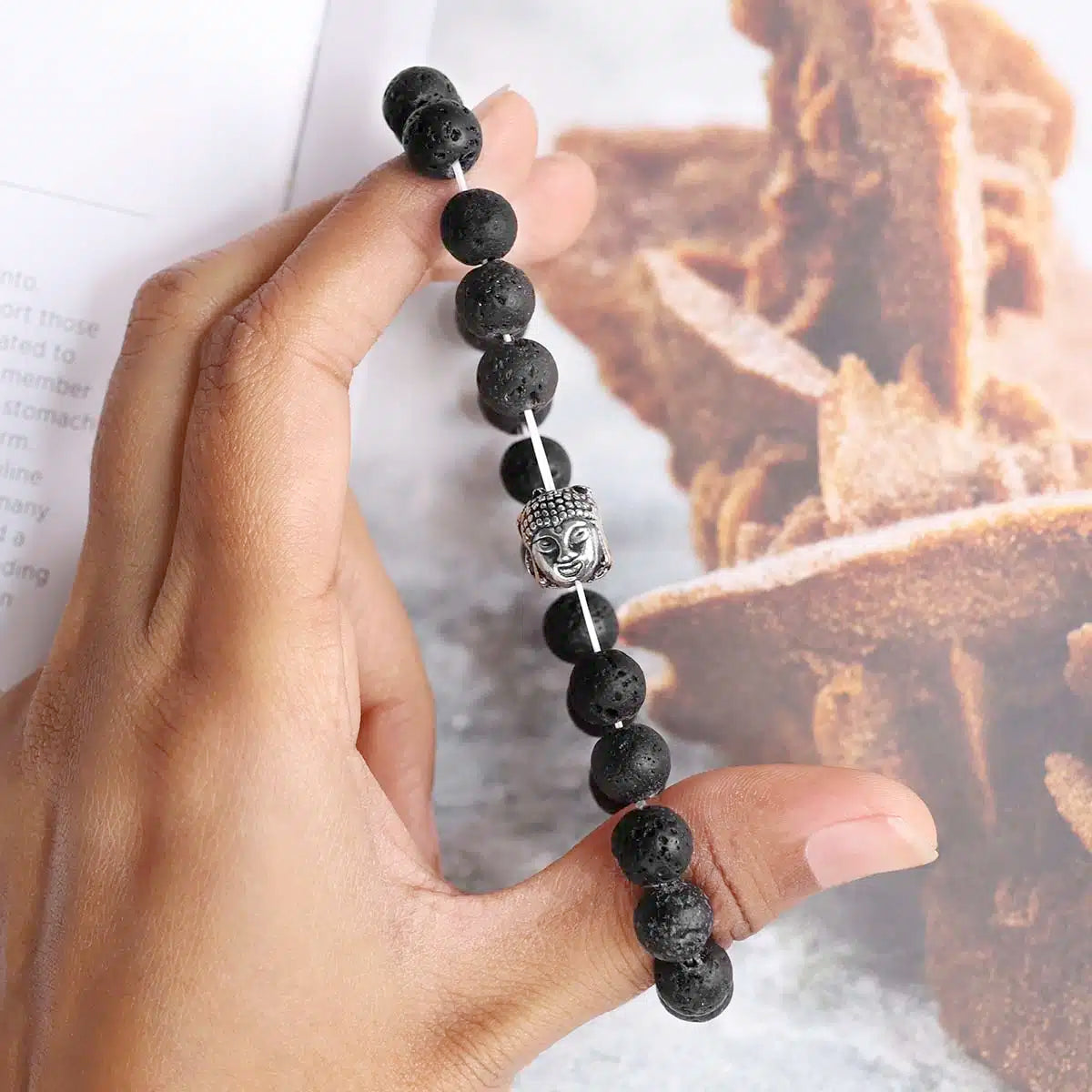 Natural Lava Stone Bracelet with Buddha Charm | Grounding, Calm & Mindfulness Bracelet