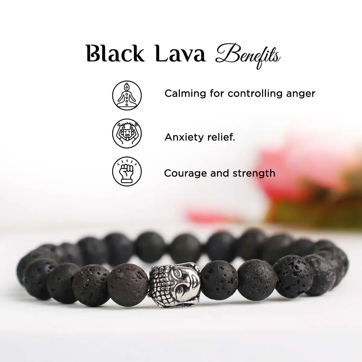 Natural Lava Stone Bracelet with Buddha Charm | Grounding, Calm & Mindfulness Bracelet