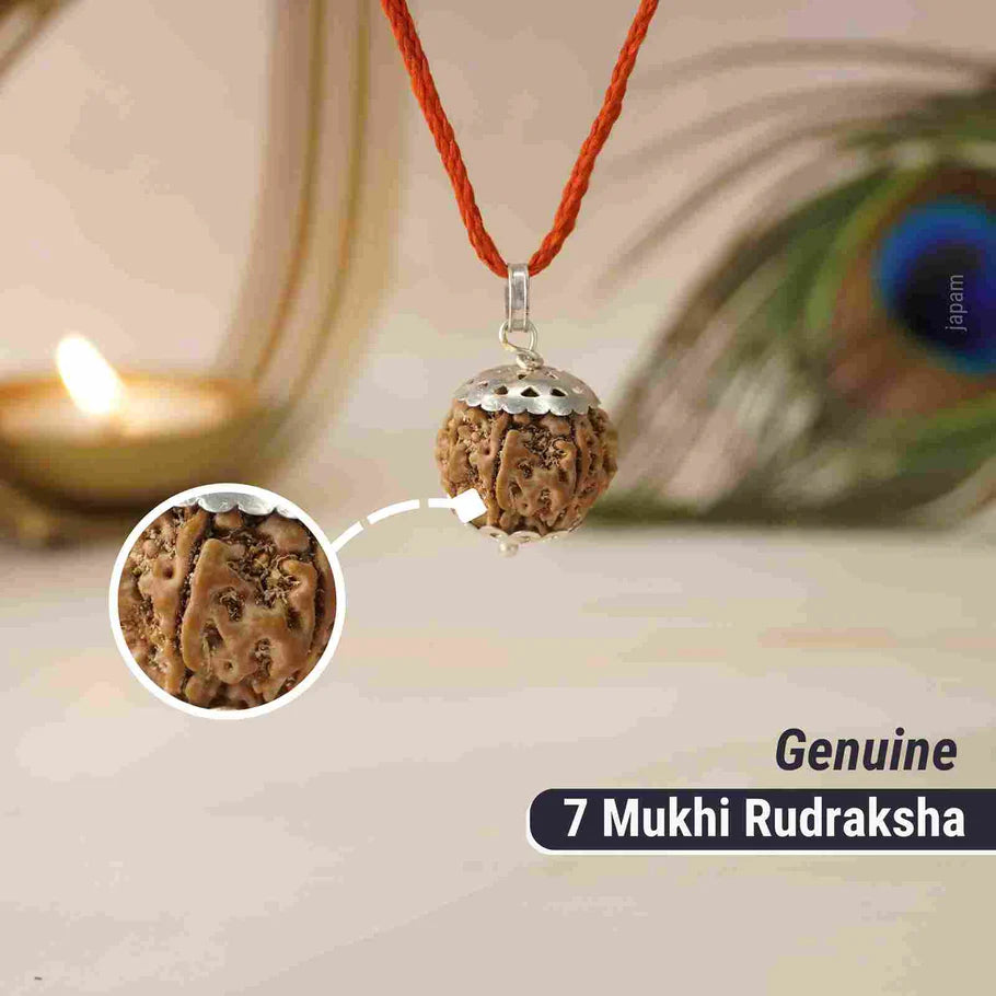 Ratmanee 7 Mukhi Rudraksha Red Thread Mala for Prosperity, Wealth & Stability